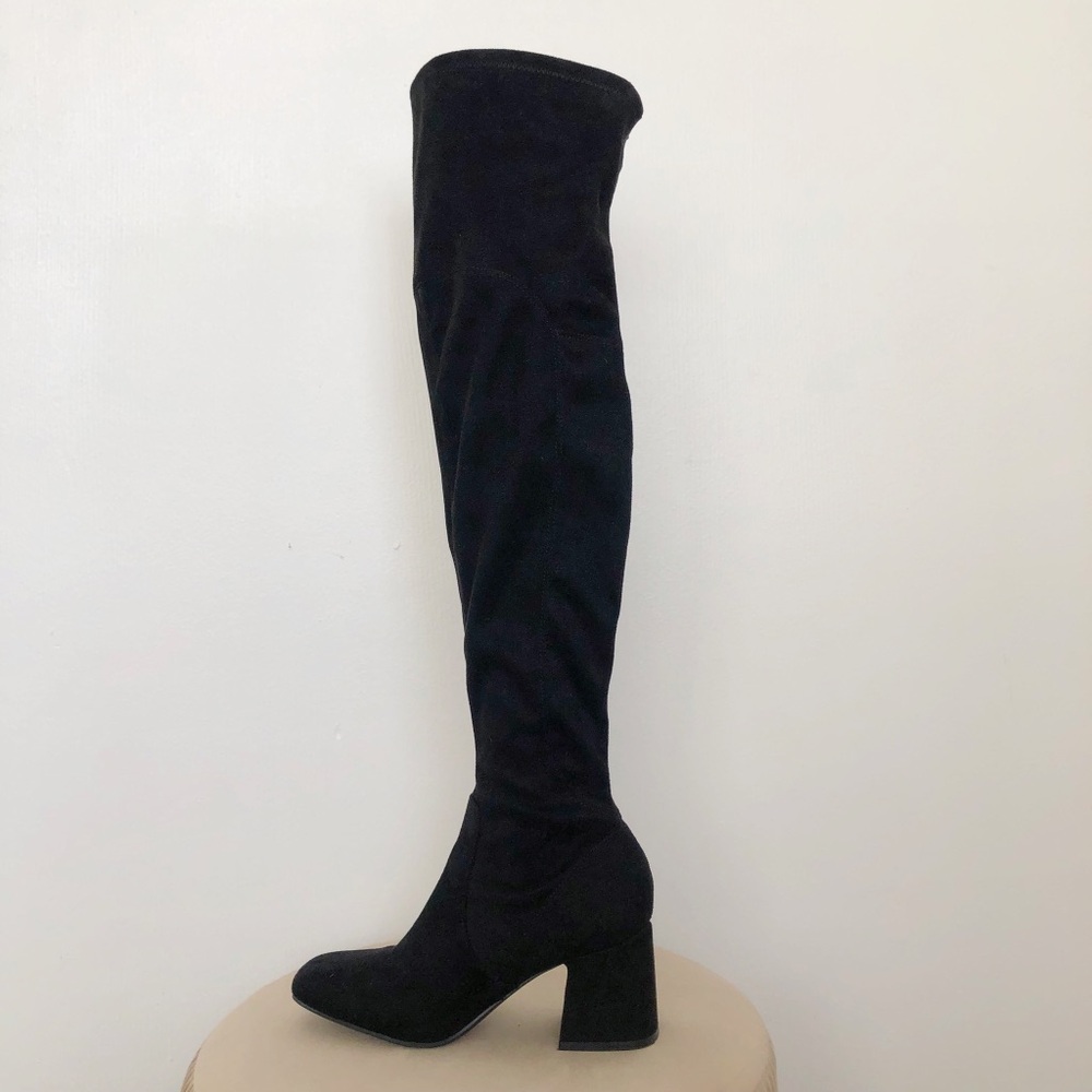 Black suede over the knee boots